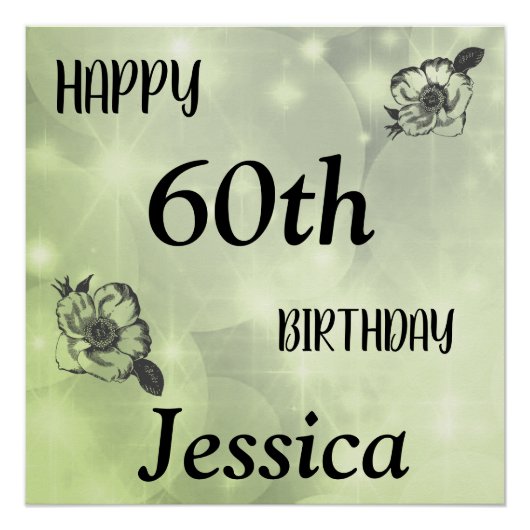 緑かわいらし輝くハッピー60誕生日 ポスター (正面)