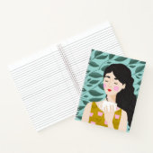 緑かわいらし、黄、ピンクの女性用ティーイラストレーション ノートブック (内部)