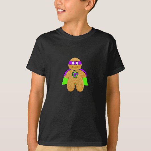 緑か紫色のジンジャーブレッドマンの英雄のTシャツ Tシャツ (正面)