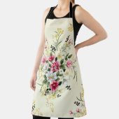 緑がかったかわいいピンクの灰色と黄色離れの花 エプロン (インサイチュ)