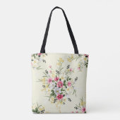 緑がかったかわいいピンクの灰色と黄色離れの花 トートバッグ (裏面)