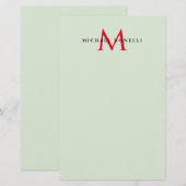 緑がかったグレーと赤のモノグラム 現代 ミニマル 便箋 (正面/裏面)