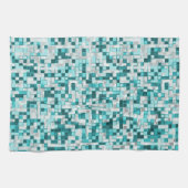 緑がかったシアン色の重なり合う小さな正方形 キッチンタオル (横)