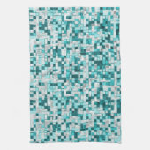 緑がかったシアン色の重なり合う小さな正方形 キッチンタオル (縦)