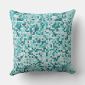 緑がかったシアン色の重なり合う小さな正方形 クッション (裏面)