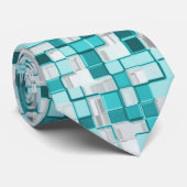 緑がかったシアン色の重なり合う小さな正方形 ネクタイ (ロール)