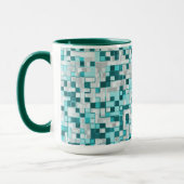 緑がかったシアン色の重なり合う小さな正方形 マグカップ (左)