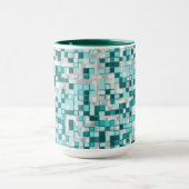 緑がかったシアン色の重なり合う小さな正方形 マグカップ (中央)