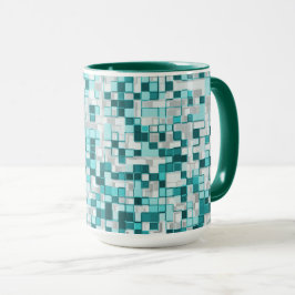 緑がかったシアン色の重なり合う小さな正方形 マグカップ