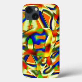 緑がかったベージュの斜線にカラーパッチ iPhone 13ケース