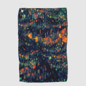 緑がかった上に置き換えられたキャンプファイヤーの抽象芸術モザイク ゴルフタオル (正面)