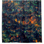 緑がかった上に置き換えられたキャンプファイヤーの抽象芸術モザイク シャワーカーテン (正面)