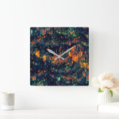 緑がかった上に置き換えられたキャンプファイヤーの抽象芸術モザイク スクエア壁時計 (ホーム)