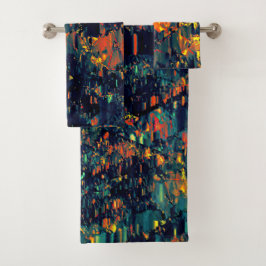 緑がかった上に置き換えられたキャンプファイヤーの抽象芸術モザイク バスタオルセット