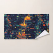 緑がかった上に置き換えられたキャンプファイヤーの抽象芸術モザイク バスタオルセット (ハンドタオル)