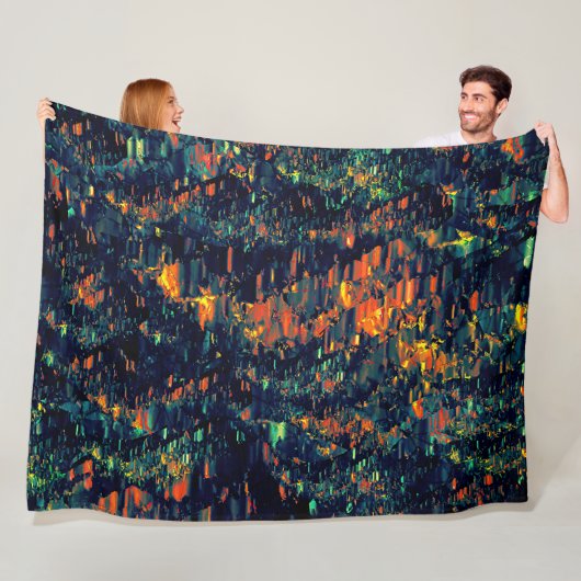 緑がかった上に置き換えられたキャンプファイヤーの抽象芸術モザイク フリースブランケット (インサイチュ)