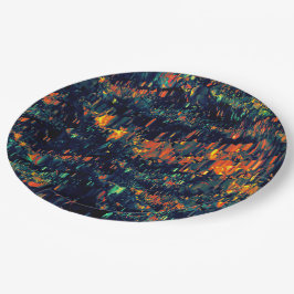 緑がかった上に置き換えられたキャンプファイヤーの抽象芸術モザイク ペーパープレート