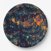 緑がかった上に置き換えられたキャンプファイヤーの抽象芸術モザイク ペーパープレート (正面)