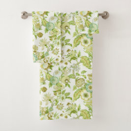 緑がかった花柄バスタオルセット バスタオルセット