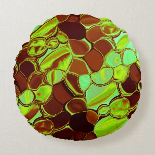 緑がかった茶色の丸い金属的な知覚 ラウンドクッション (正面)