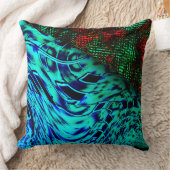 緑がかった青、赤い四角い詳細のツイスト効果 クッション (ブランケット)