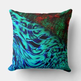 緑がかった青、赤い四角い詳細のツイスト効果 クッション