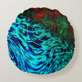 緑がかった青、赤い四角い詳細のツイスト効果 ラウンドクッション (正面)