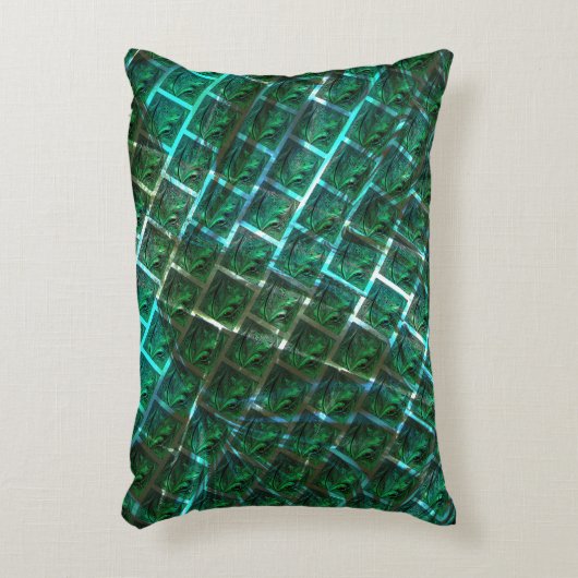 「緑がかった額縁の目」、スクラッチ、青いグレーチング アクセントクッション (正面(垂直))