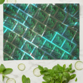 「緑がかった額縁の目」、スクラッチ、青いグレーチング キッチンタオル (折り畳み)