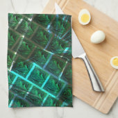 「緑がかった額縁の目」、スクラッチ、青いグレーチング キッチンタオル (四つ折り)