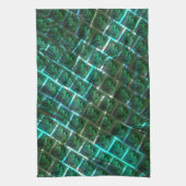 「緑がかった額縁の目」、スクラッチ、青いグレーチング キッチンタオル (縦)