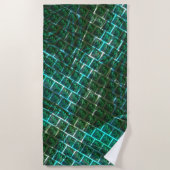 「緑がかった額縁の目」、スクラッチ、青いグレーチング ビーチタオル (正面)