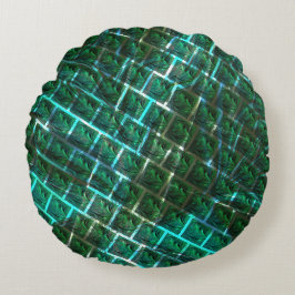 「緑がかった額縁の目」、スクラッチ、青いグレーチング ラウンドクッション