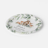 緑がかわいい森林地の動物たちがベビーシャワー中立 ペーパープレート (アングル)