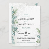緑きらめく色ホワイト庭園の結婚式 招待状 (正面/裏面)