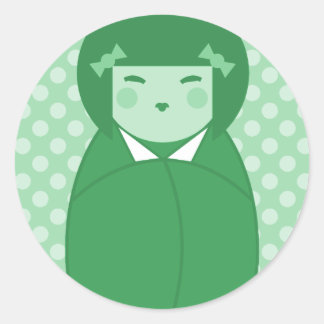 緑こけしの人形ポップ・アートのアート ラウンドシール