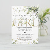緑それが女の子の赤ちゃんシャワーのユーカリパーティー 招待状 (スタンド正面)