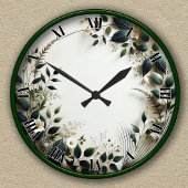 緑でカスタマイズ可能なフローラデザイン ラウンド壁時計