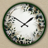 緑でカスタマイズ可能なフローラデザイン ラウンド壁時計