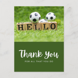 緑で感謝していするサッカーボール ポストカード