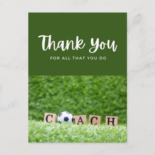緑で感謝していするサッカーボール ポストカード (正面)