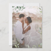 緑とお洒落金ゴールドフラットフェード写真 サンキューカード (正面)