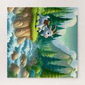 緑とよくはしゃぐ流れの中でヤギの旅 ジグソーパズル (横)