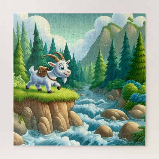 緑とよくはしゃぐ流れの中でヤギの旅 ジグソーパズル (縦)