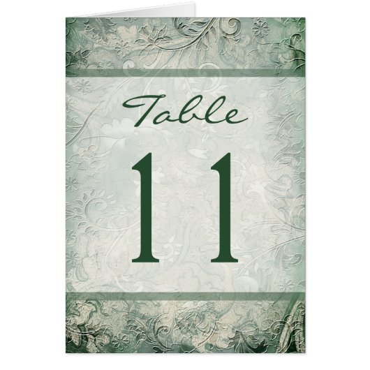 緑とアイボリーのフローラテーブル番号カード (正面)