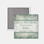 緑とアイボリーのフローラ日付磁石を保存 マグネット (正面/裏面)