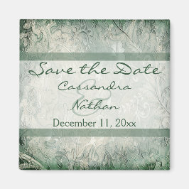 緑とアイボリーのフローラ日付磁石を保存 マグネット