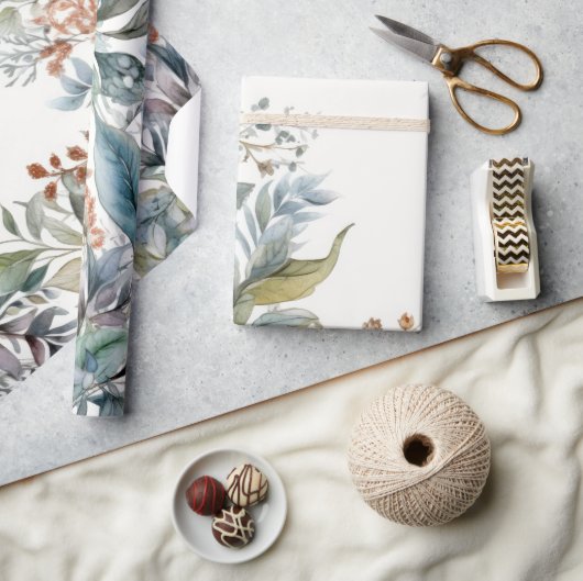 緑とアクアの紅葉の水彩包み紙 ラッピングペーパー (クラフト)