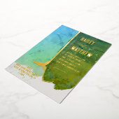 緑とアクアブルーの水結婚色 箔招待状 (回転した状態)