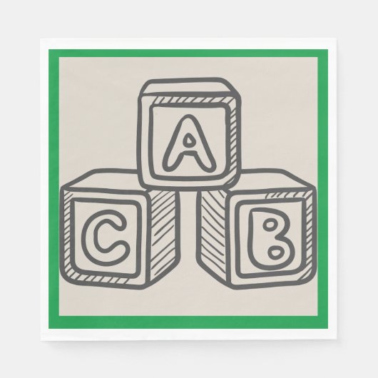 緑とアルファベットブロック赤ちゃんシャワーランチ スタンダードランチョンナプキン (正面)